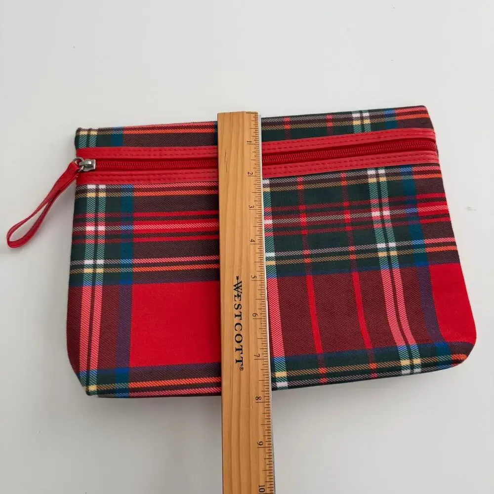 Ulta red plaid zip pouch makeup bag